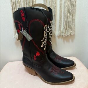 Dingo Black Boots with Red and White Skeleton Design